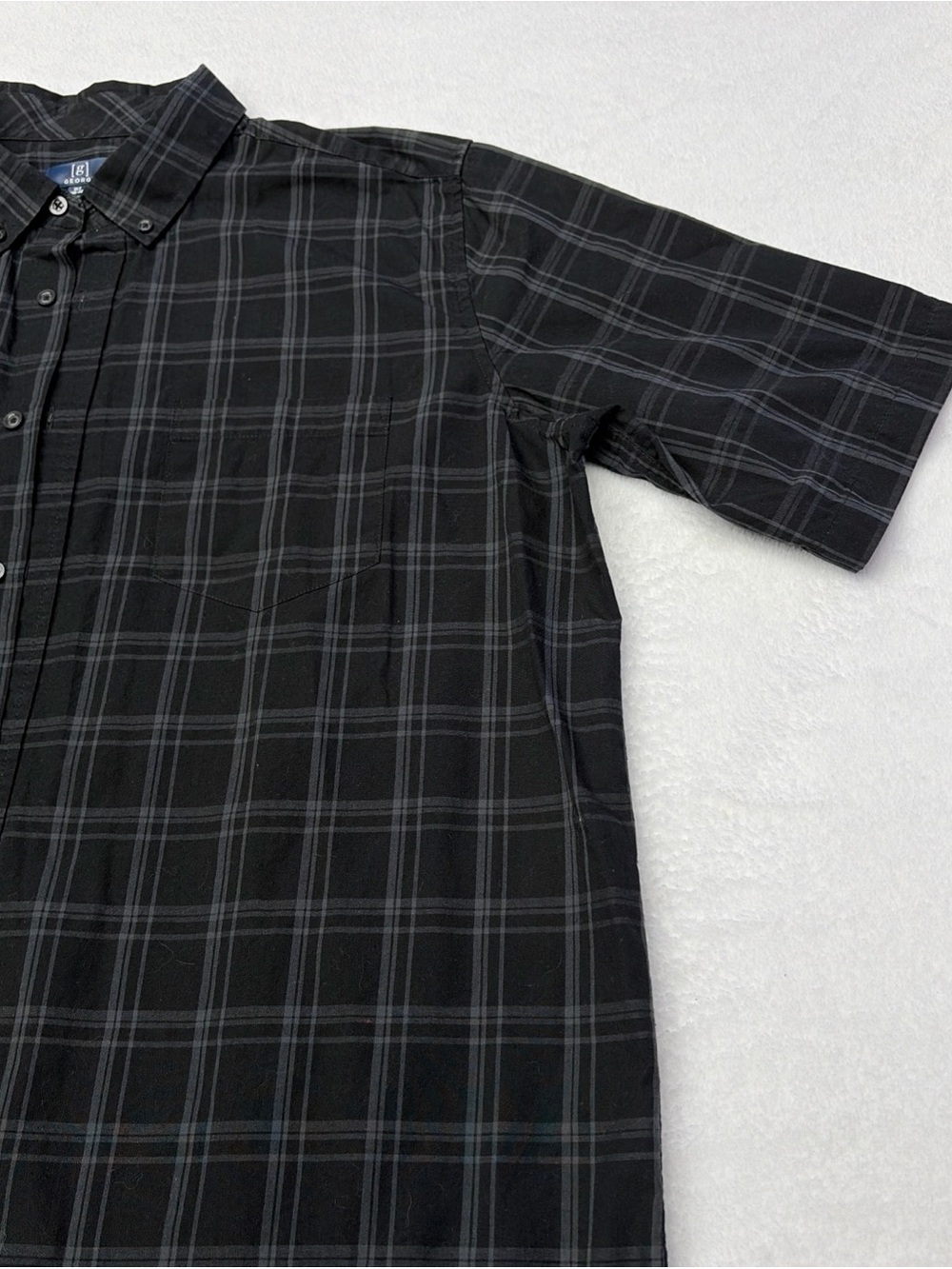 George Black Plaid Short-Sleeve Button-Down Shirt